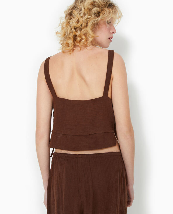 Top en gaze de coton avec nœuds sur les côtés marron - Pimkie