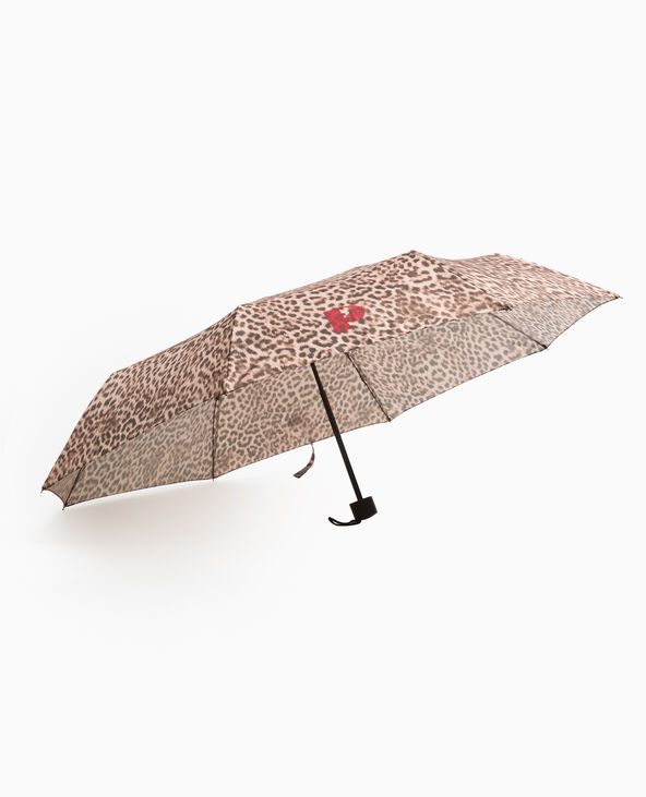 Parapluie rétractable léopard avec housse camel - Pimkie
