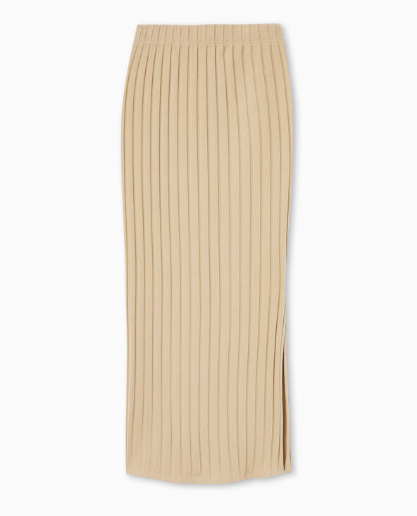 Jupe longue en maille côtes plates beige - Pimkie