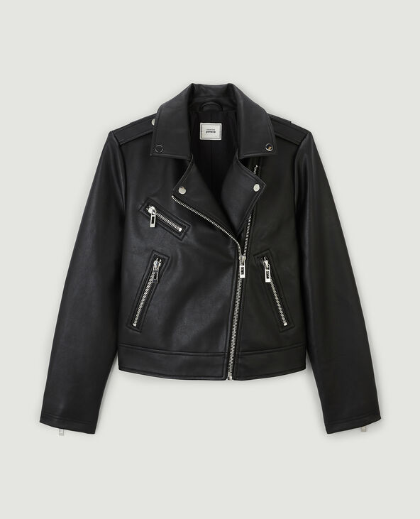 Blouson biker en simili cuir noir - Pimkie