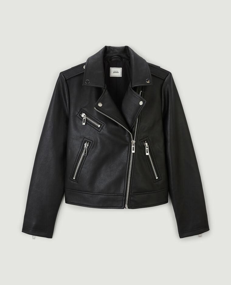 Blouson biker en simili cuir noir - Pimkie