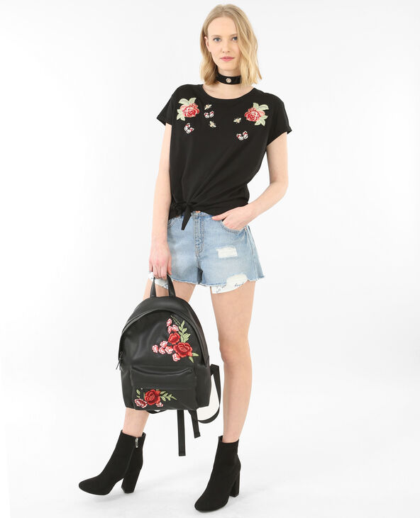T-shirt à nouer à patchs noir - Pimkie