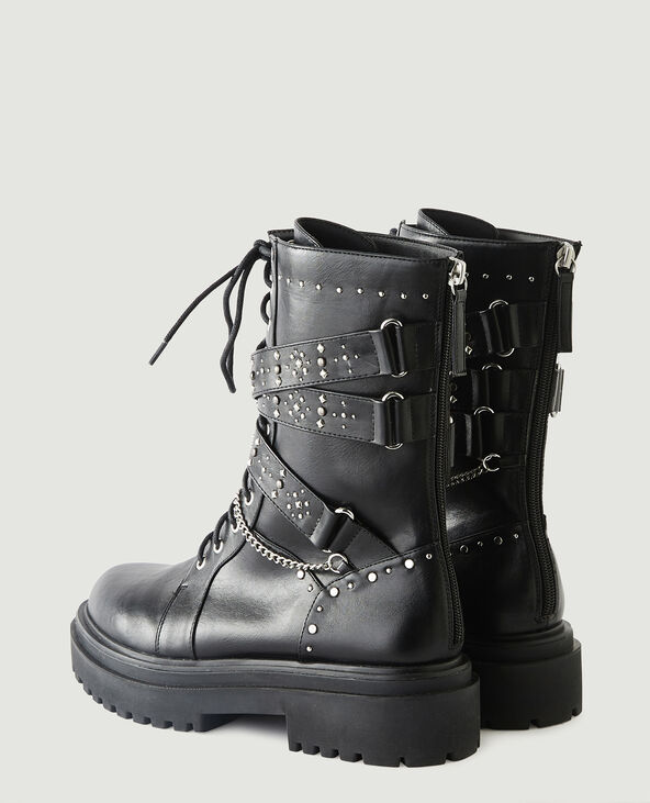 Boots cloutées en simili cuir noir - Pimkie