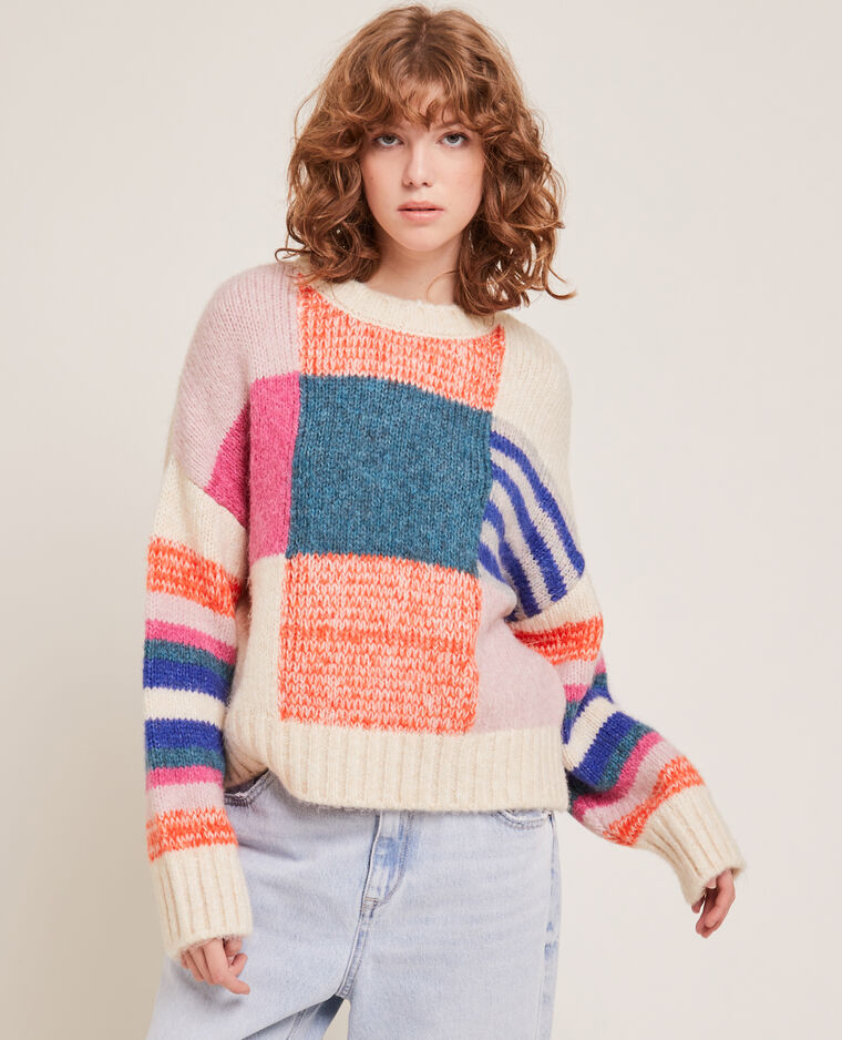 Pull colorblock fantaisie blanc - Pimkie