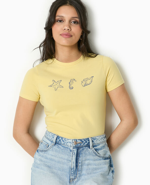 T-shirt ajusté avec print devant Jaune pâle - Pimkie