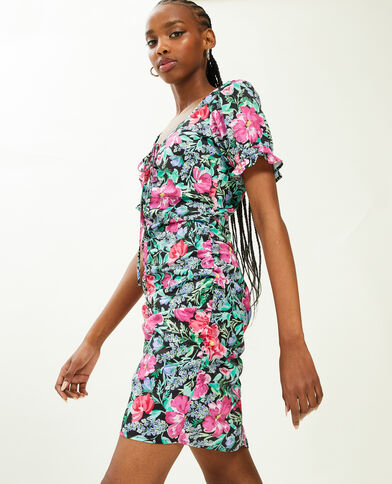 Robe courte en satin avec fronces noir - Pimkie