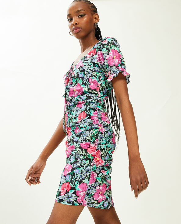 Robe courte en satin avec fronces noir - Pimkie