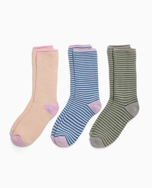 Chaussettes rayées maille bouclette intérieure rose clair - Pimkie