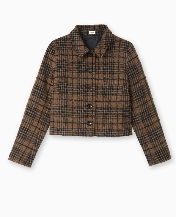 Veste droite et courte en tweed avec lurex marron - Pimkie