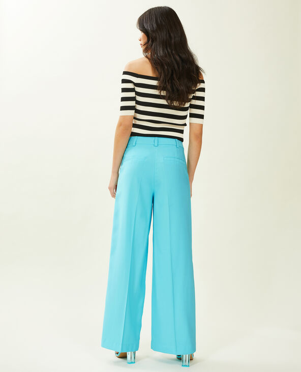 Pantalon large en toile fluide bleu turquoise - Pimkie
