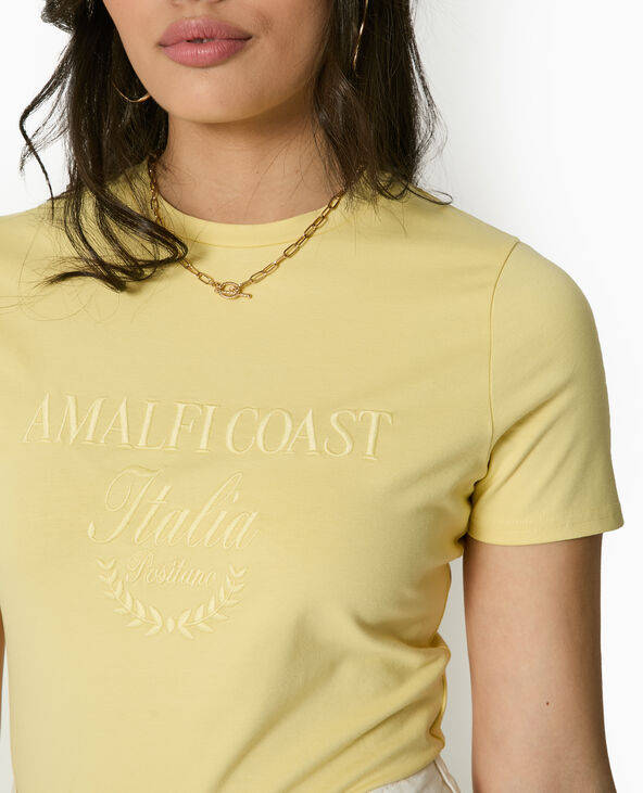 T-shirt court avec broderie ton sur ton Jaune pâle - Pimkie