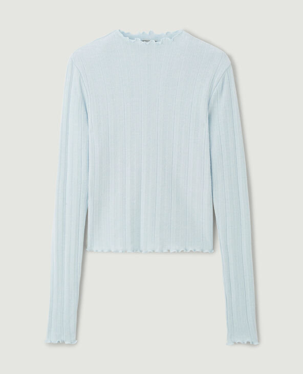 Pull maille fine côtelée bleu clair - Pimkie