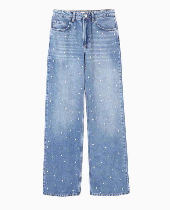 Jean droit avec perles effet nacre bleu - Pimkie