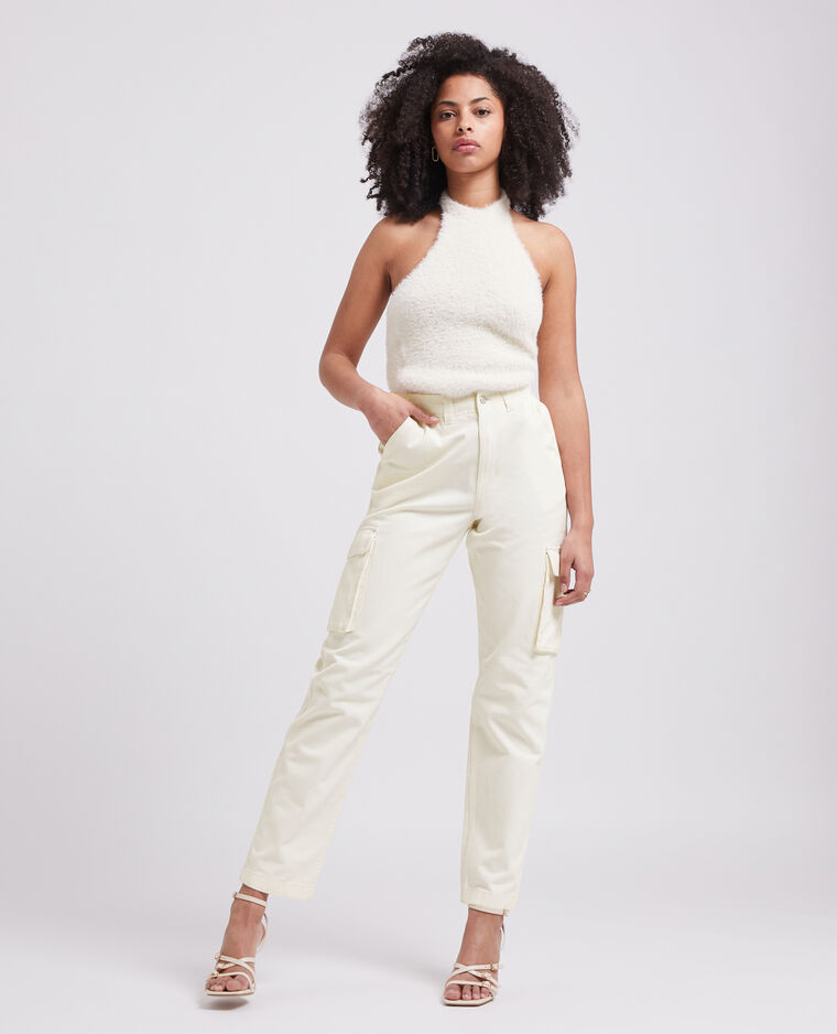 Pantalon droit cargo taille haute beige - Pimkie