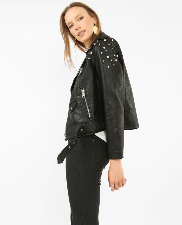 Veste biker simili cuir cloutée noir - Pimkie