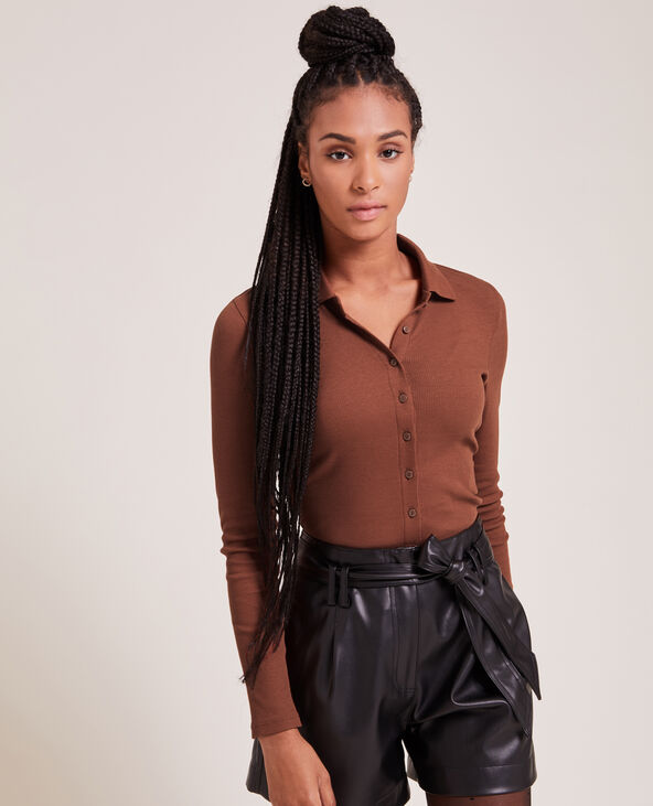 Top manches longues col polo orange - Pimkie