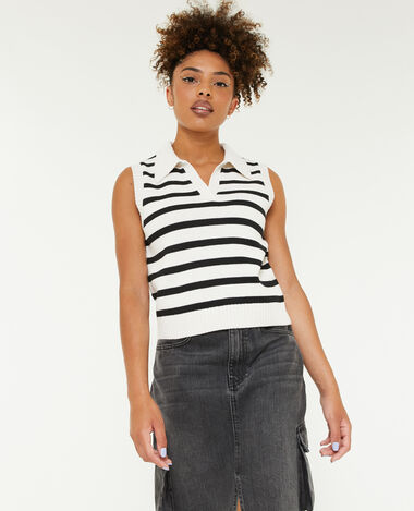 Pull sans manche motif rayures avec col blanc - Pimkie