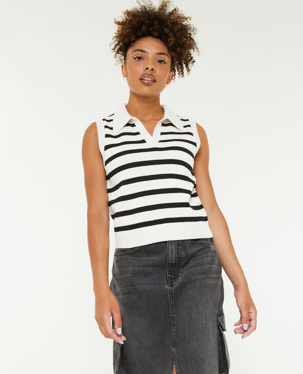 Pull sans manche motif rayures avec col blanc - Pimkie