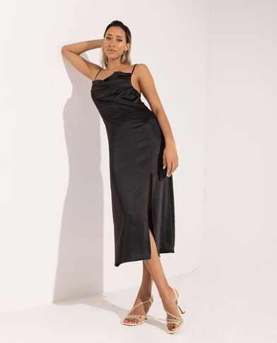 Robe longue tissu satiné encolure bénitier  noir - Pimkie