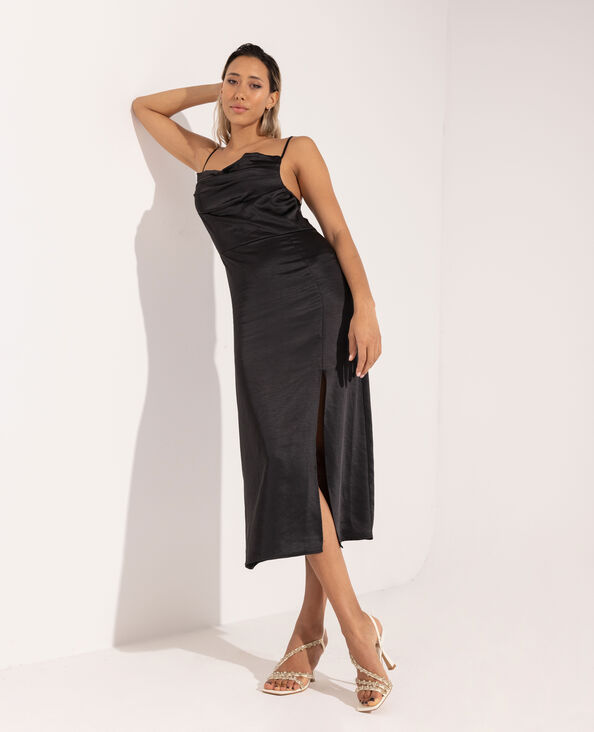 Robe longue tissu satiné encolure bénitier  noir - Pimkie