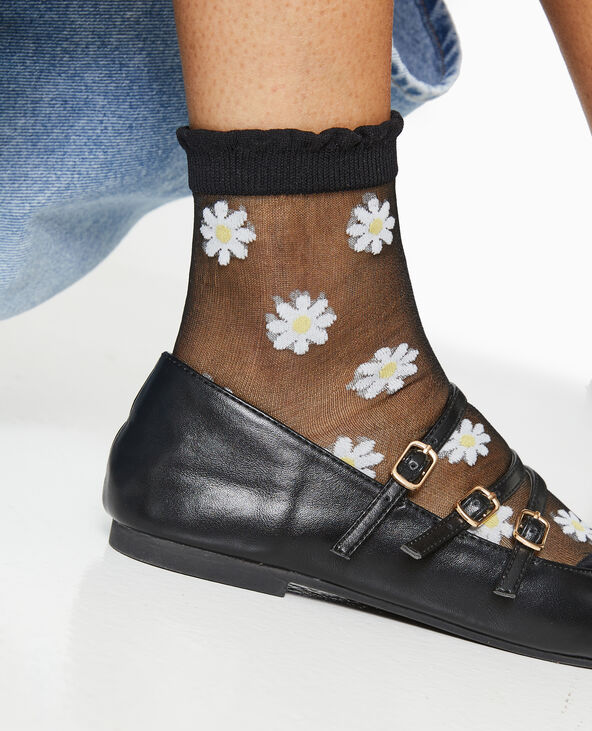 2 paires de chaussettes transparentes avec fleurs noir - Pimkie