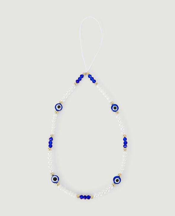 Dragonne de téléphone perles + lettres bleu - Pimkie