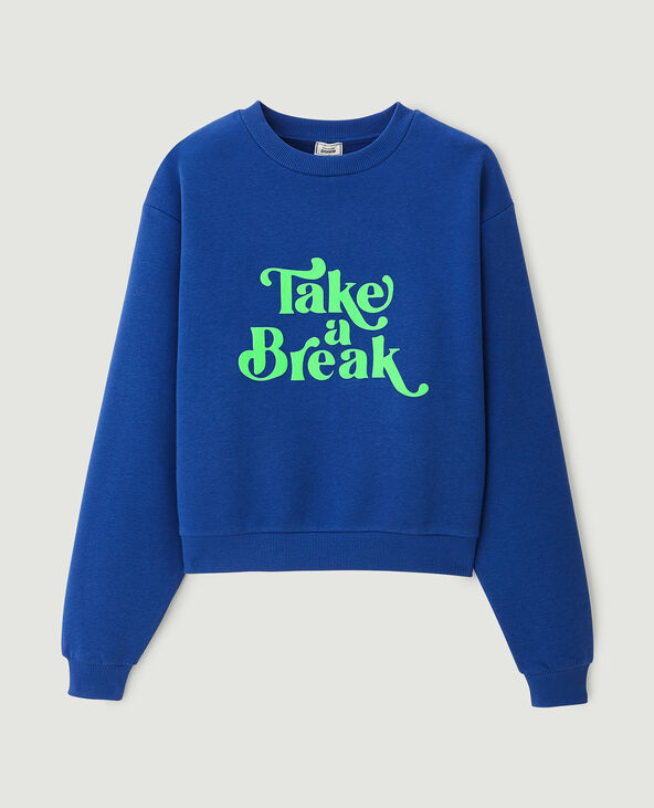Sweat col rond avec flocage bleu foncé - Pimkie