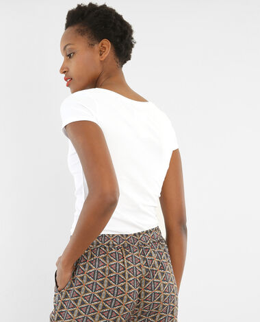 T-shirt col V blanc - Pimkie