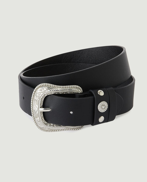 Ceinture à boucle style western noir - Pimkie