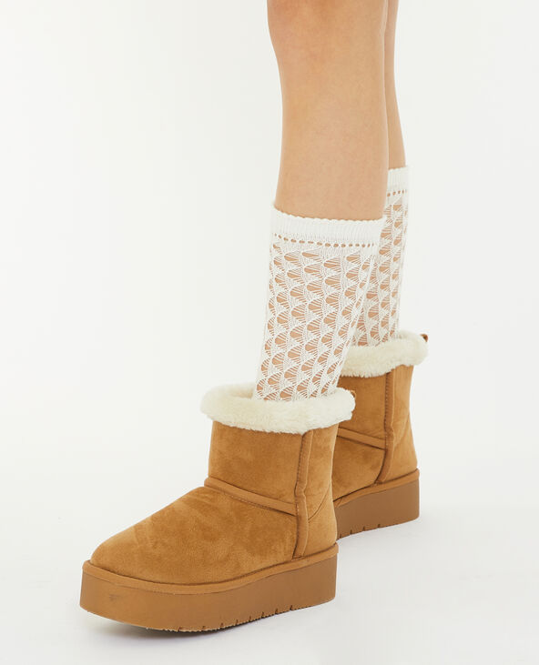 Paire de chaussettes hautes en maille ajourée écru - Pimkie