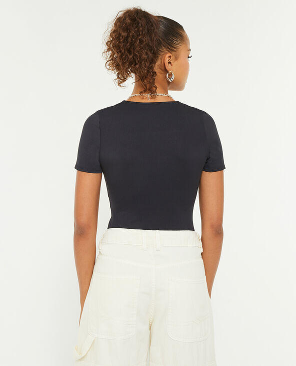 Body manches courtes encolure carrée noir - Pimkie