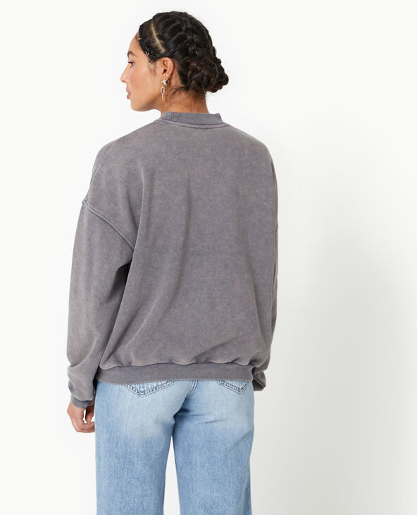 Sweat col rond avec effet délavé gris foncé - Pimkie