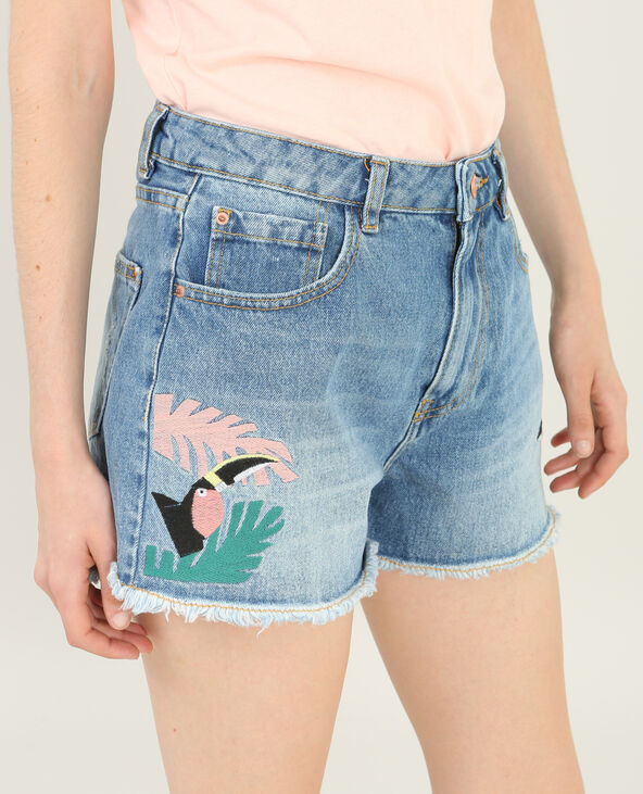 Short en jean imprimé colibris bleu - Pimkie