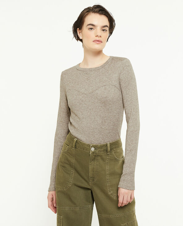 Top manches longues effet corset taupe - Pimkie