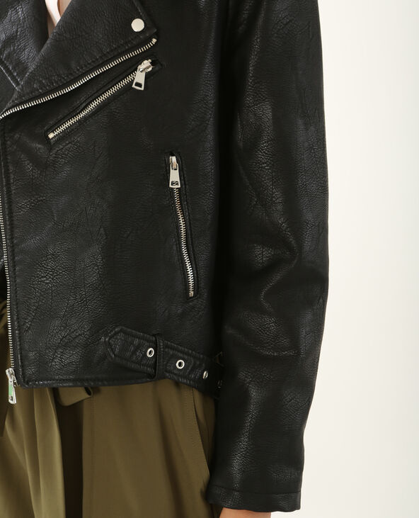 Veste biker en simili cuir noir - Pimkie