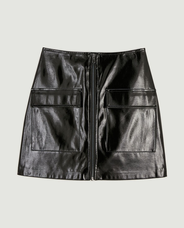 Jupe courte zippée en vinyle noir - Pimkie