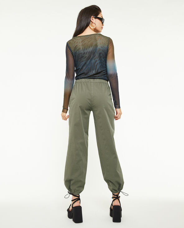 Pantalon parachute bas élastiqués vert kaki - Pimkie