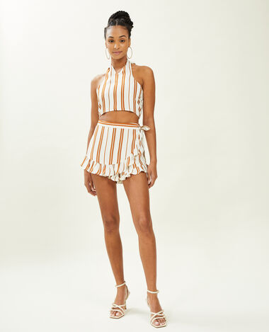 Jupe-short porte-feuille à rayures avec volants blanc - Pimkie