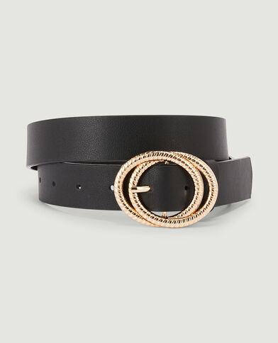 Ceinture boucle double anneau noir - Pimkie