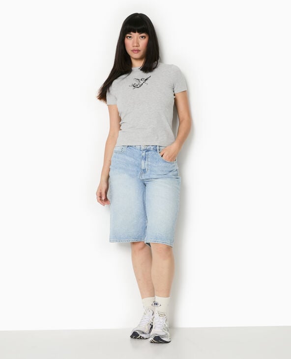 T-shirt ajusté avec print gris chiné - Pimkie