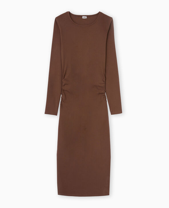 Robe longue moulante avec fronces côtés marron - Pimkie