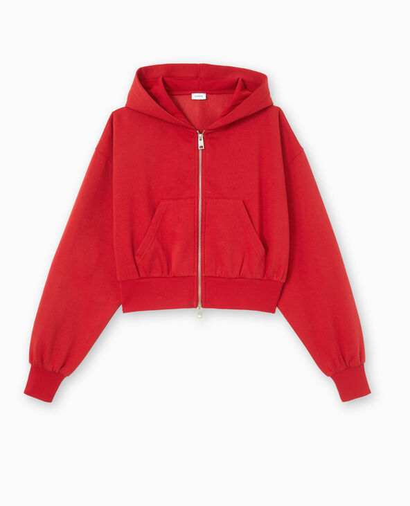 Sweat zippé court avec capuche rouge - Pimkie