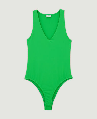 Body uni à col V vert - Pimkie