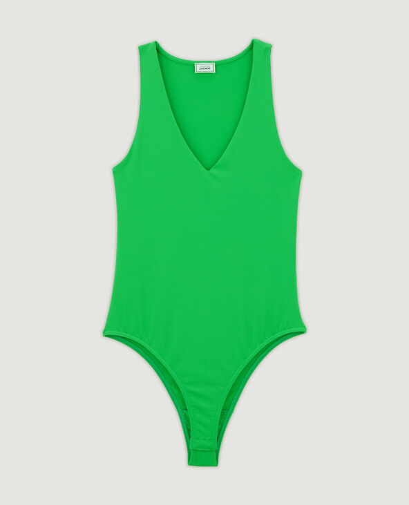 Body uni à col V vert - Pimkie