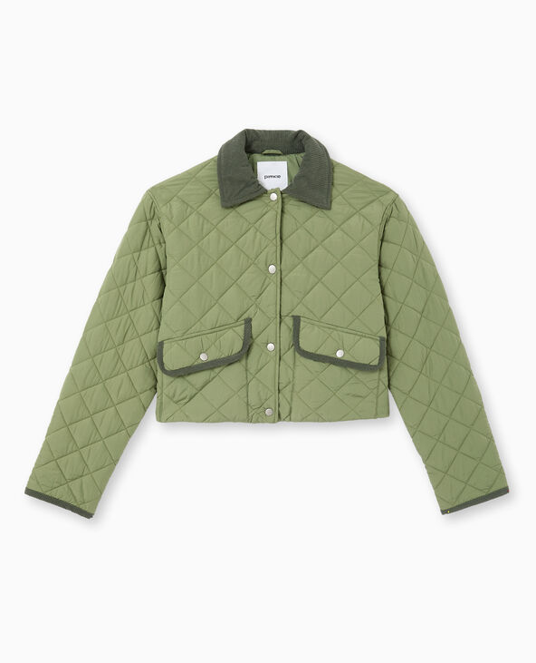 Manteau court matelassé avec col velours vert kaki - Pimkie