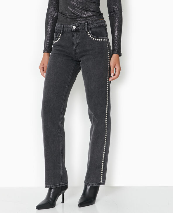 Jean droit taille basse avec clous noir - Pimkie
