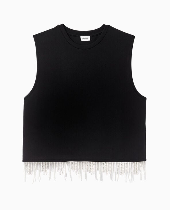 T-shirt sans manches avec franges de perles noir - Pimkie