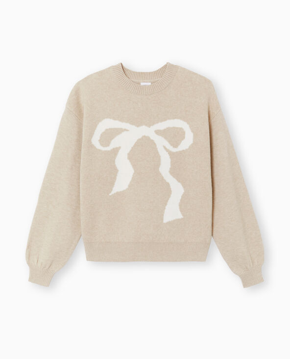 Pull en maille avec nœud devant beige - Pimkie