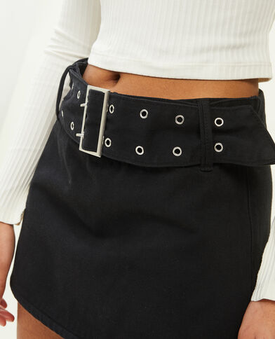 Jupe-short avec ceinture œillets noir - Pimkie