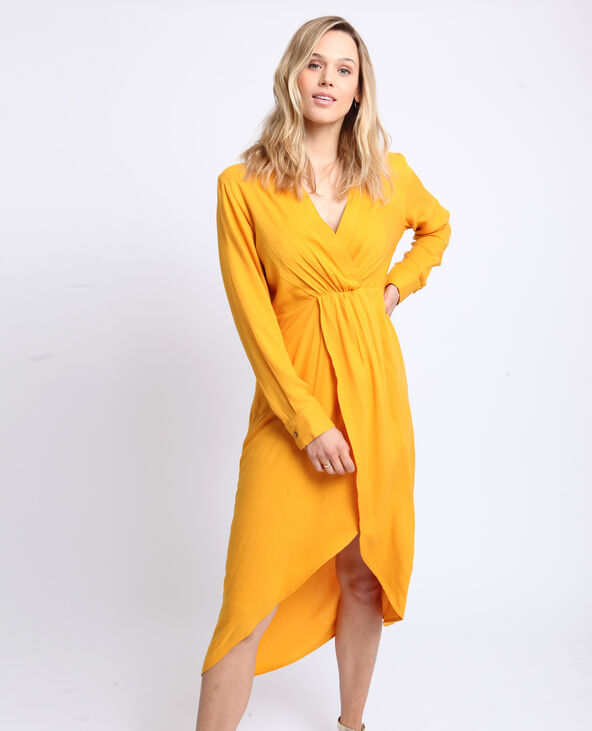 Robe longue fendue jaune ocre - Pimkie
